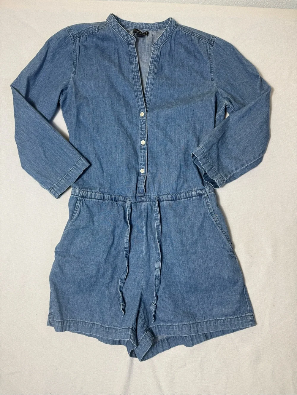 J. Crew Light Blue Denim Romper with Drawstring Waist
